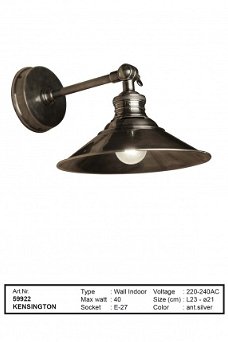 Kensington muurlamp antiek zilver