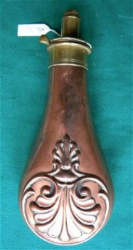 Antieke koperen kruithoorn met kruitmaat ca 1850 no 307sabel - 1
