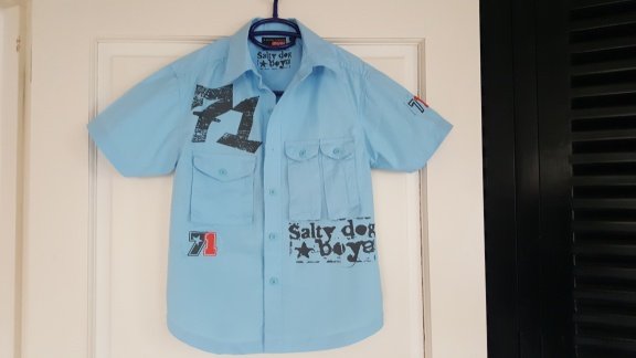 Salty Dog licht blauwe zomer blouse met grote print en borstzakjes maat 128 - 1