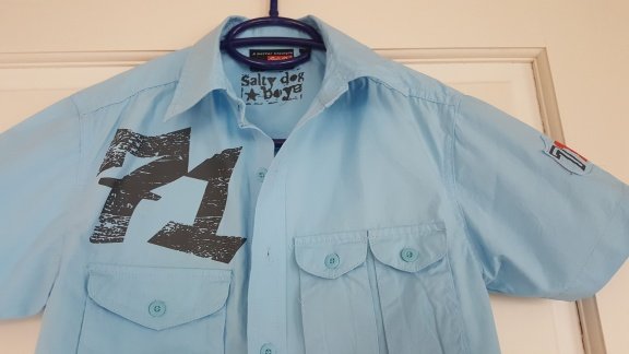 Salty Dog licht blauwe zomer blouse met grote print en borstzakjes maat 128 - 2