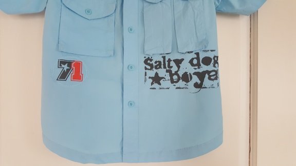 Salty Dog licht blauwe zomer blouse met grote print en borstzakjes maat 128 - 3