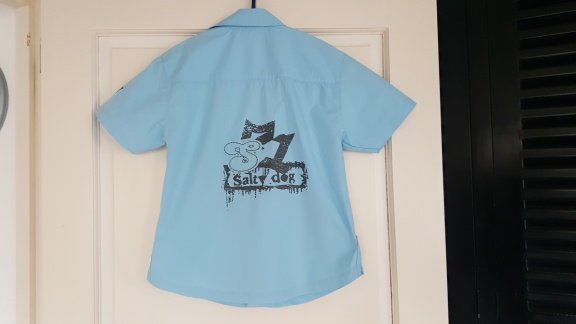 Salty Dog licht blauwe zomer blouse met grote print en borstzakjes maat 128 - 5