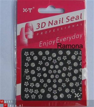 Mooie Witte 3D Nagel stickers met strass NL13 White nail art - 1