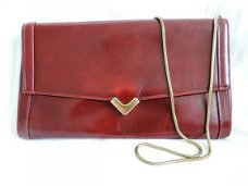 Vintage wijnrood leer schoudertas / clutch /handtas