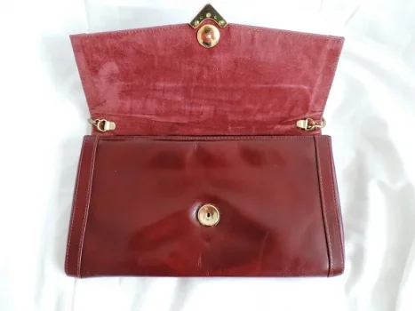 Vintage wijnrood leer schoudertas / clutch /handtas - 4