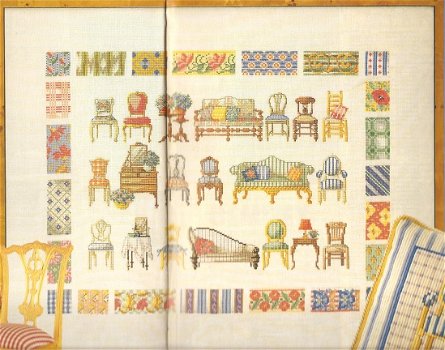 Borduurpatroon 172 wandkleed antieke meubeltjes - 1