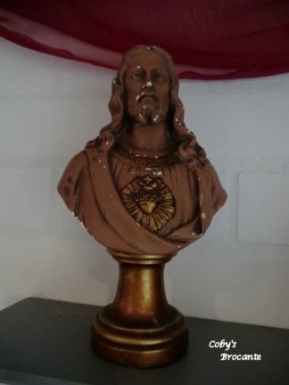Brocante Heilig Hart borstbeeld op voet, authentiek - nr. 1