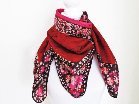 Sjaal van zijde in rood / roze batik, vierkant - 2