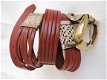 Vintage bruine leren, riem met slangenleer details - 3 - Thumbnail