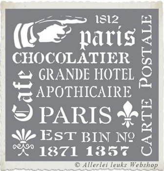 Sjabloon brocante Franse tekst Paris fleurs kroon 30 x 30cm - 2