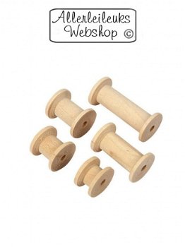 Brocante houten kleine klosjes naturel set 5 stuks 1-5cm - 1