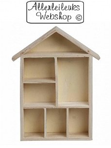 Brocante kleine houten letterbak huisje vorm 30 x 22cm