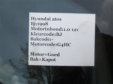 Hyundai Atos 1.0 16V 1998 Onderdelen + Plaatwerk Kleur BJ - 7