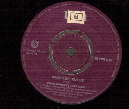 Chris Barber's Jazz Band & Monty Sunshine Quartet : Whistlin' Rufus& Quartet Hushabye vinyl single - 1