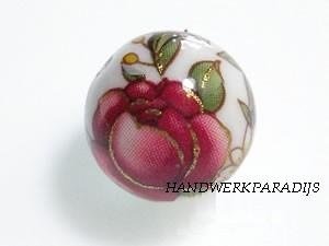 Japanse Acryl kraal Wit met Bloemen 12mm ( b) - 1