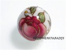 Japanse Acryl kraal Wit met Bloemen 12mm ( b)