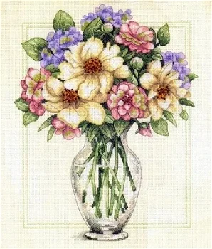 AANBIEDING DIMENSIONS Borduurpakket , FLOWERS IN TALL VASE - 1