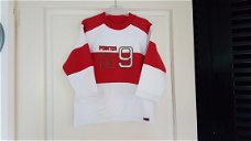 Pointer rood witte sweater grote applicatie maat 110/116 nieuw