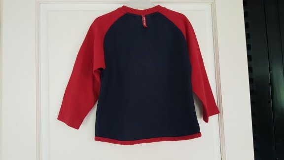 McGregor blauw rode trui sweater met stoere applicatie op voorpand maat 116 - 2