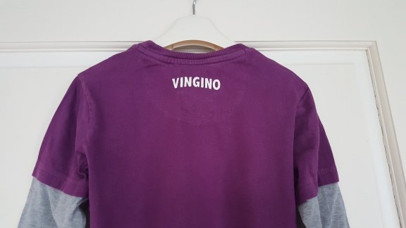 Vingino paarse longsleeve met grijze mouwtjes maat 128 - 4