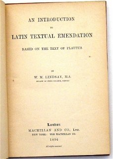 Introduction to Latin Textual Emendation 1896 Lindsay Latijn