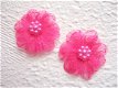 Dubbel organza bloemetje met parel bloemetje ~ 3 cm ~ Fuchsia roze - 1 - Thumbnail