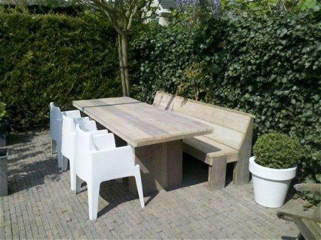 Tafels steigerhout / steigerbalken op maat incl stoelen - 1