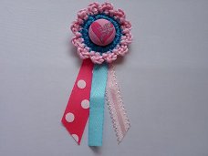 ** Gehaakte broche - roze hart