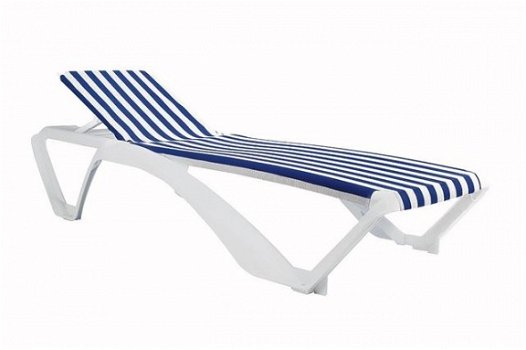 Wit kunststof Spaans ligbed / strandbed blauw wit streep - 2