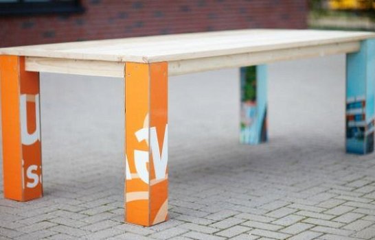 UNIEK bouwbordentafel met steigerhouten blad. - 5