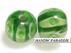 Lampwork Glass Beads 10mm Green Per Stuk