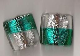 Glass Bead Foiled Silver/Green 10 x 10mm - 1