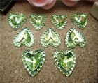 10 rhinestone heart green, 10 mm