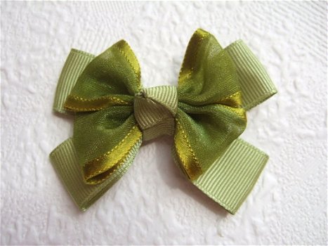 Grote grosgrain met organza strik ~ 6 cm ~ Mos groen - 1