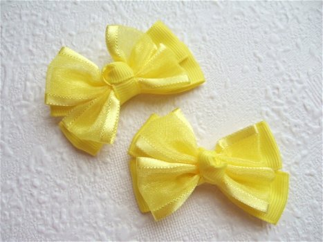 Grote grosgrain met organza strik ~ 6 cm ~ Geel - 2