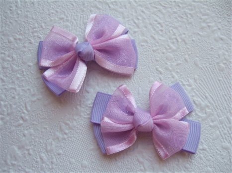 Grote grosgrain met organza strik ~ 6 cm ~ Licht paars - 2