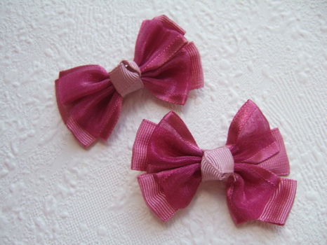 Grote grosgrain met organza strik ~ 6 cm ~ Mauve - 2