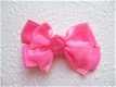 Grote grosgrain met organza strik ~ 6 cm ~ Donker roze - 1 - Thumbnail