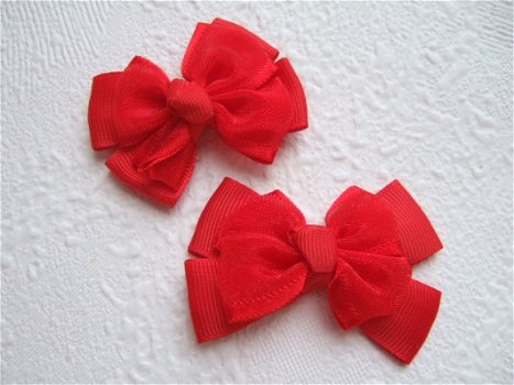 Grote grosgrain met organza strik ~ 6 cm ~ Rood - 2