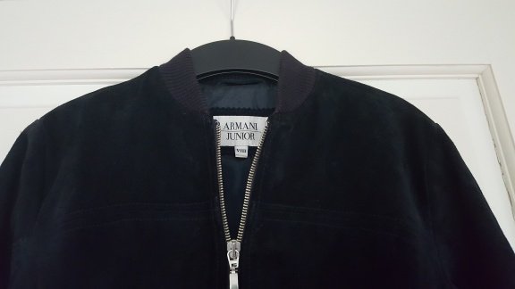 Armani diep donker blauwe suede bomber jack maat 8/128 - 2