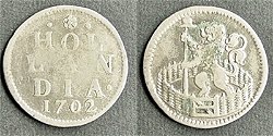 Zilveren duit Hollandia 1702
