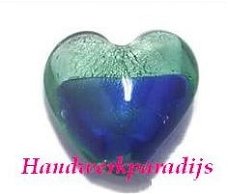 Glas Bead Hart Blue/Silver Foiled 16 x 15mm