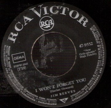 Jim Reeves - I Won't Forget You - Jim Reeves - I Won't Forget You - C&W - vinylsingle- C&W - v - 1