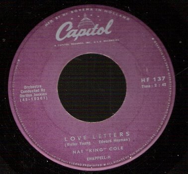 Nat 'King' Cole - -Love Letters & Stardust - vinylsingle -1958 - 1
