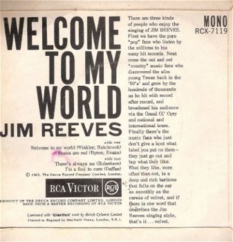 Jim Reeves – Welcome To my world -EP 1963 - 2
