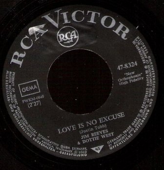 Jim Reeves/Dottie West - Love Is No Excuse & Look Who's Talking -Country single C&W - 1