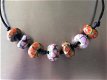 7 grote beads van reactie glas met bladzilver aan ketting NI - 1 - Thumbnail