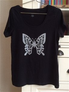 T shirt met vlinder in zilver