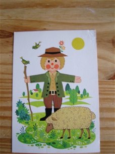 Kinderpostzegels kaart schaapherder met een schaapje