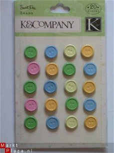 K&Company sweet pea metal art button brads